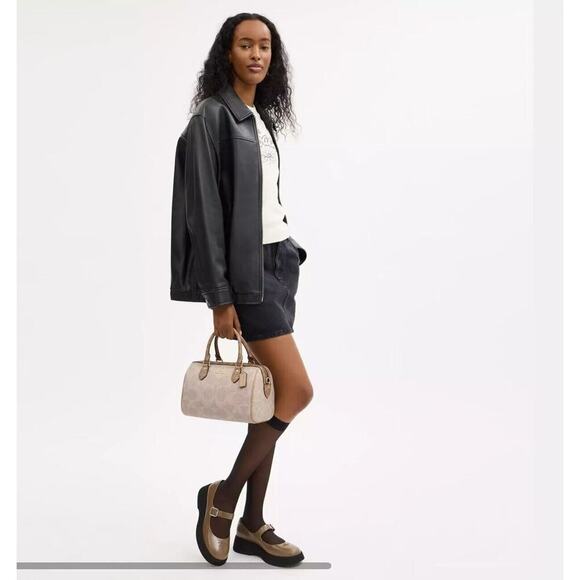 Coach Rowan Satchel Bag Crossbody In Blocked Signature Canvas Gold/Sand/Tan NWT - Picture 9 of 12